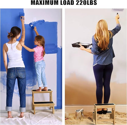 Kids Step Stools for Toddlers Bathroom Bamboo Wood Toddler Stepping Stool Kitchen Counter Sink Baby 2 Step Stool Foot Bed Stool for Adults Child Potty Training Toilet Stool, Natural with Pads