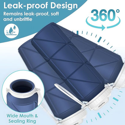 690ML Collapsible Water Bottles Reusable Leak Proof Silicone Water Bottle BPA Free Durable Foldable Sports Bottles & straw 23oz Lightweight Bottle for Gym Hiking Biking Camping Travel Bottle