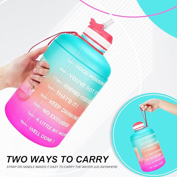 QuiFit Motivational Gallon Water Bottle - with Straw & Time Marker BPA Free Large Reusable Sport Water Jug with Handle for Fitness Outdoor Enthusiasts Leak-Proof