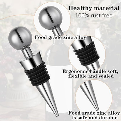 4 Pcs Wine Bottle Corks Wine Bottle Stoppers for Beverage, Reusable Silicone Vacuum Wine Bottle Corks Stopper for Glass Bottles Party Wedding Bar Wine Stopper (Silver)