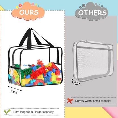 6 Packs Extra Large Toy Storage Bags 12.6×9.25×6.9In with Labels, Reusable Clear PVC Board Game Storage, Travel Waterproof Organizer Bags with Zipper for Building Blocks, Puzzle, Stuffed Animals