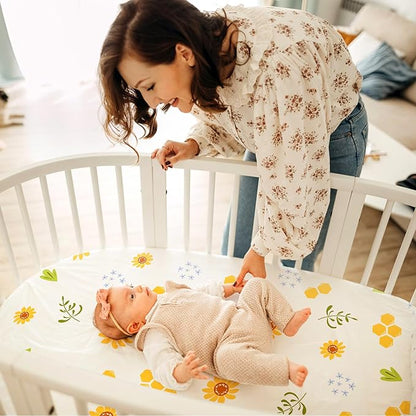 4 Pack Bees Crib Sheets for Girls Breathable Fitted Standard Crib Sheets Crib Sheets Girl for Standard Crib Mattress Baby Gift Set