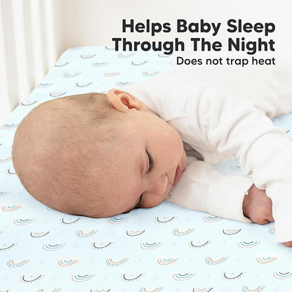 2-Pack Organic Crib Sheets for Boys, Girls - Jersey Fitted Crib Sheet, Baby Crib Sheets Neutral, Crib Mattress Sheet, Cotton Crib Sheets, Breathable Crib Sheet, Baby Mattress Sheets (Jolly Rainbow)