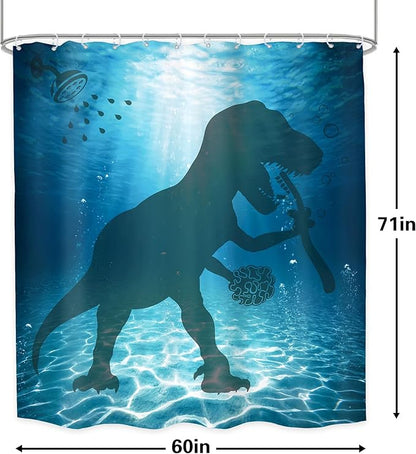LGhtyro Kids Ocean Sea Dinosaur Shower Curtain Bathroom Set 60Wx71H Inches Underwater Funny Dino Boys Bathing Trex Raptor Bath Accessories Cartoon Animal Silhouette Art Home Decor Fabric 12 Pack Hooks