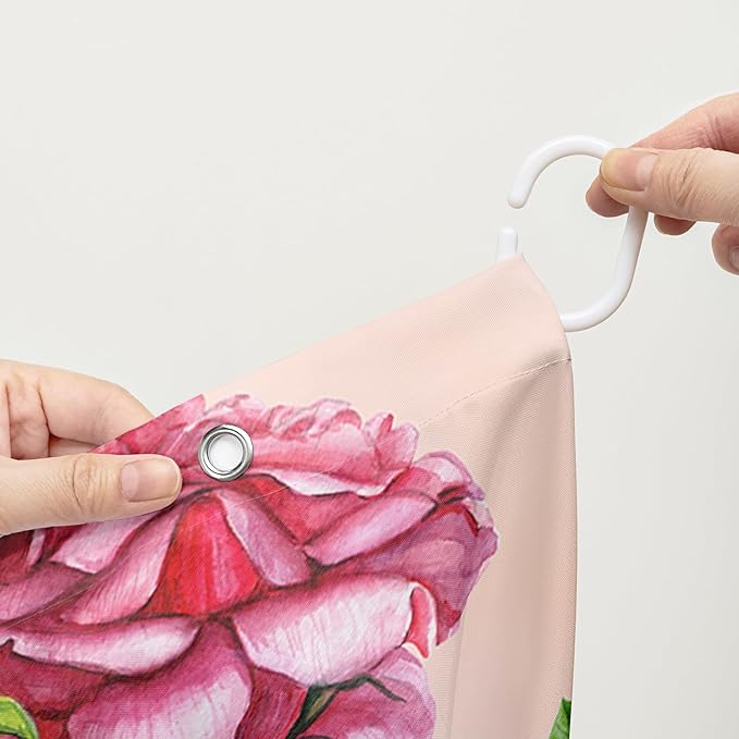 AILONEN Rose Shower Curtain, Watercolor Red Rose Theme Waterproof Shower Curtain Set,Dreamy Romantic Vintage Flower Bathroom Decors for Girls Teens Women,72" W*96" H