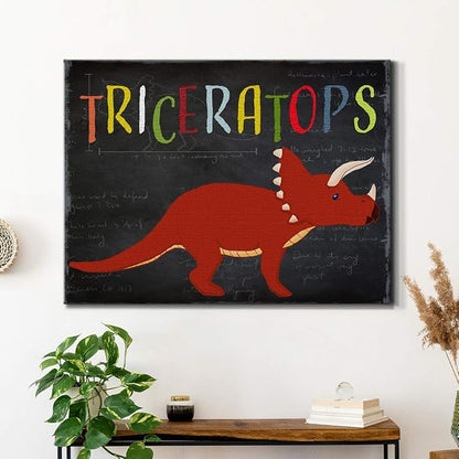 Renditions Gallery Canvas Animal Wall Art Modern Decorations Paintings Colorful Playful Triceratops Vibrant Dinosaur Canvas Wall Hanging Artwork for Kids Bedroom Nursery - 24"x36" LT33