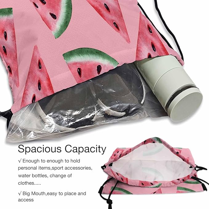 Watermeln Drawstring Backpack Fresh Fruits Slice Seamless Pattern Pink Background for Swim Bag for Beach Swim Swimming Pool Drawstring Bags