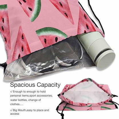 Watermeln Drawstring Backpack Fresh Fruits Slice Seamless Pattern Pink Background for Swim Bag for Beach Swim Swimming Pool Drawstring Bags