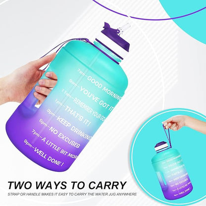 QuiFit Motivational Gallon Water Bottle - with Straw & Time Marker BPA Free Large Reusable Sport Water Jug with Handle for Fitness Outdoor Enthusiasts Leak-Proof