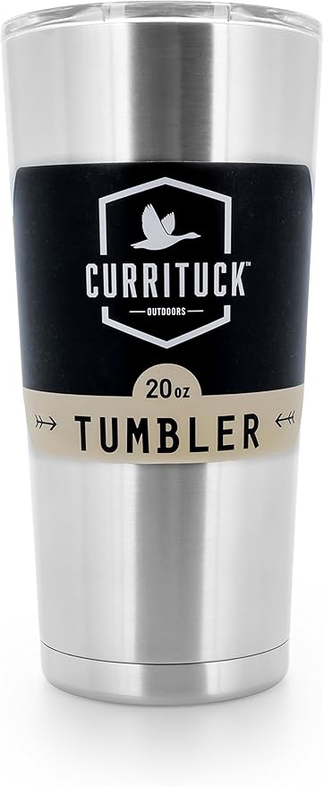 Camco Currituck Heavy Duty Stainless Steel Tumbler Cup with Lid by Camco- Perfect for Travel, Camping, Hiking, The Beach and Sports, Won't Condensate- 20 oz (51861)