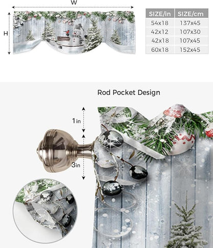 Merry Christmas Blackout Tie Up Valance Curtains for Kitchen Windows Xmas Snowman Snowy Pine Tree Window Toppers Balloon Shades for Living Room/Bathroom/Bedroom,1 Panel, 54" X 18", Blue Winter