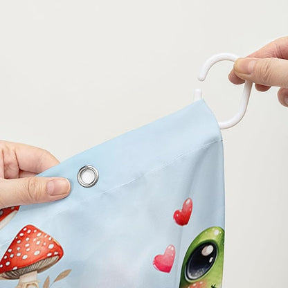 AILONEN Cartoon Frog Shower Curtain,Green Frog with Red Mushroom Roses Bathroom Curtain for Kids Boys Girls,Kawaii Amphibian Animal Waterproof Fabric Shower Curtains for Bathroom,72" W*84" H