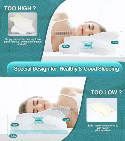Memory Foam Pillows, Cervical Pillow for Neck and Shoulder Pain Relief, Ergonomic Contour Bed Pillow, Soft for Side Sleep Stomach Sleeping and Back Sleeper…
