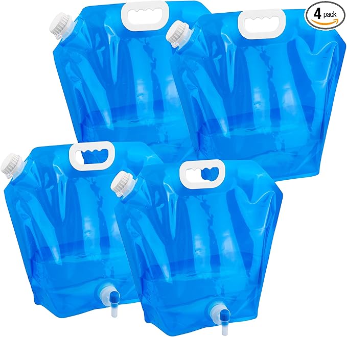 Collapsable Emergency Water Storage Bag Bundle Total 4 Pack Each 2.6 Gallon, BPA Free Food Grade Plastic Storage Water Jug, No-Leak Foldable Portable & Freezable Camping Water Container Bag