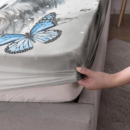 AILONEN Wolf Fitted Sheet Set Twin Size Tie Dye Wolf Sheet Set for Boys Girls,Animal Wolf Wildlife Bed Sheet with 2 Pillowcases,3 Pieces Watercolor Wolf Print Bed Sheet Set