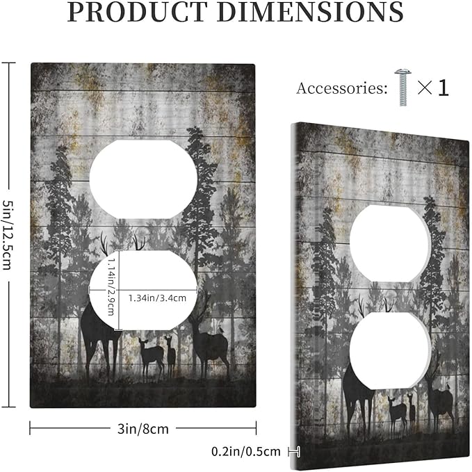 Rustic Deer Forest Vintage Wood Board Single Duplex Wall Plate Covers Boho Light Switch Cover 1 Gang Outlet Plate Decorative Country Electrical Receptacle Art Faceplate Switchplate for Farmhouse