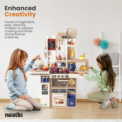 72-Piece Kids Play Kitchen Set: 27.16 x 10.62 x 36.61 Inches, Interactive Features, Realistic Design, and Educational Fun for Ages 3 and Up (Light Brown 72)