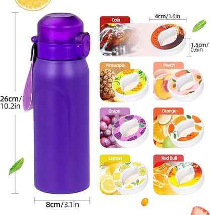Air water bottle,750ML Air Water Bottle with 7 Flavor Pods, Stainless Steel Water Bottle with Straw, Sports Water Bottle Suitable for Outdoor Sport (Purple)