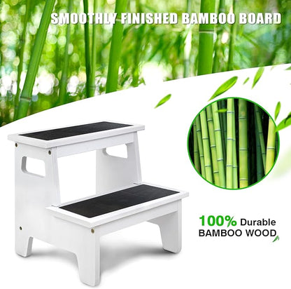 Kids Step Stools for Toddlers Bathroom Wood Toddler Step Stool Kitchen Counter Sink Baby Stepstools Bamboo Wooden Foot Bed Stool for Child Potty Training Toilet Stool Stepping Stool, White with Pads