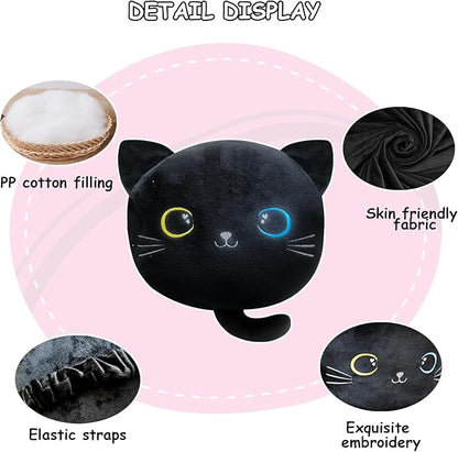 2 Pack Car Headrest Pillow, Cute Neck Pillow for Car Seat Comfortable Soft Head Neck Rest Cushion Seat Neck Support Cartoon Car Pillow for Driving, Travelling, Home Décor - Black Cat