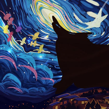 AILONEN Cartoon Black Cat Shower Curtain Set,Starry Night Bath Curtain for Kids Girls Boys,Country Style Shower Curtain,Cat Lovers Animal Shower Curtains for Bathroom Decor, 72" W*84" H