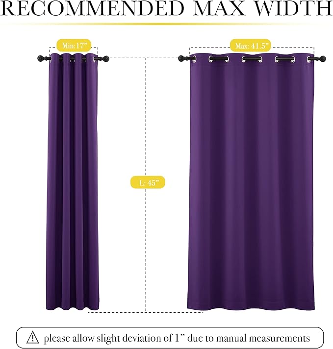 NICETOWN Kitchen Full Blackout Curtain Panels, Super Thick and Soft Insulated Window Covers, 100% Blackout Draperies with Same Color Backing for Cafe Window (Royal Purple, Set of 2 PCs, 52 by 45-inch)