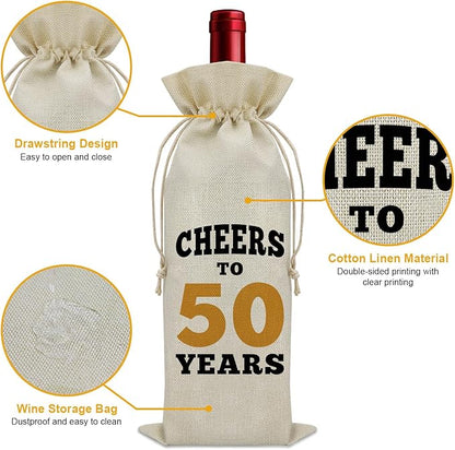 50 Years Old Birthday Gifts for Mom Wine Bag 50th Birthday Gifts for Men Cheers to 50 Years Decorations Wine Bottle Storage Bag 50th Anniversary for Couple Wine Accessories Gifts for Wine Lovers