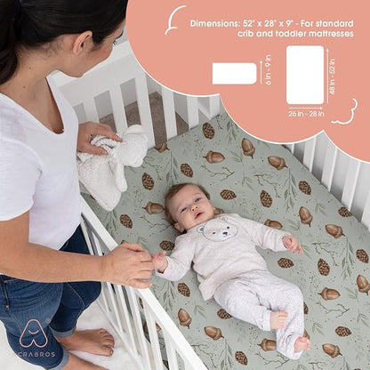 ACRABROS Crib Sheets for Girl Boy: Stretchy Baby Fitted Crib Mattress Sheets Sets 2 Pack Standard Size Ultra Soft Neutral, Rabbit Nuts