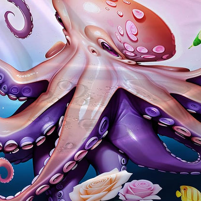 AILONEN Cartoon Pink Octopus Shower Curtain for Bathroom,Octopus Tentacles with Rose Bath Curtain for Kids,Girls,Ocean Animal Theme Waterproof Fabric Shower Curtain Set with Hooks,60" W*72" H