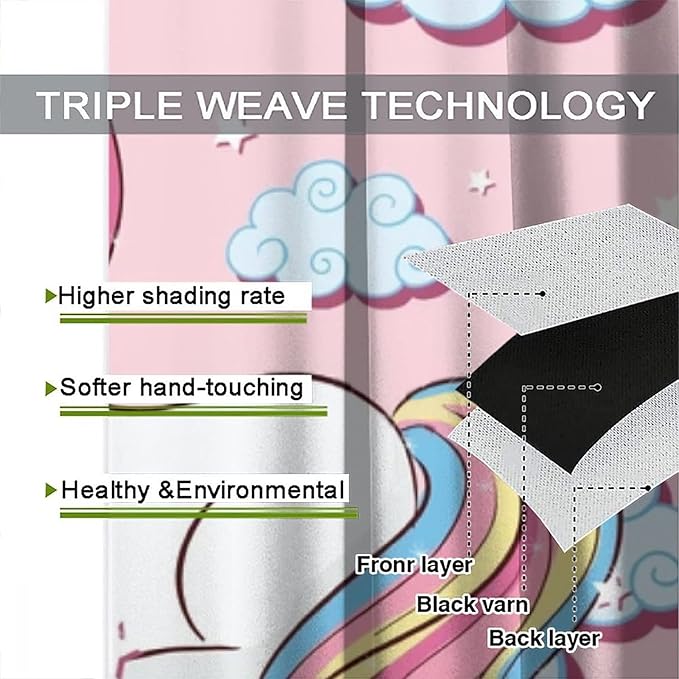 Unicorn Curtain for Kids Bedroom,Pink Cartoon Rainbow Darkening Curtains Decor Sliding Curtains Decorative Curtains for Girls Boys Baby Room,Living Room Decoration 42x63inch(107x160cm)