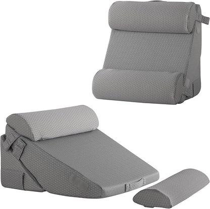 Adjustable 4pcs Bed Wedge Pillow Set, Memory Foam Wedge Pillow Post Surgery for Back, Neck, Leg Pain Relief, Pillow Wedge for Sleeping, Sitting up in Bed, Acid Reflux and GERD, Grey