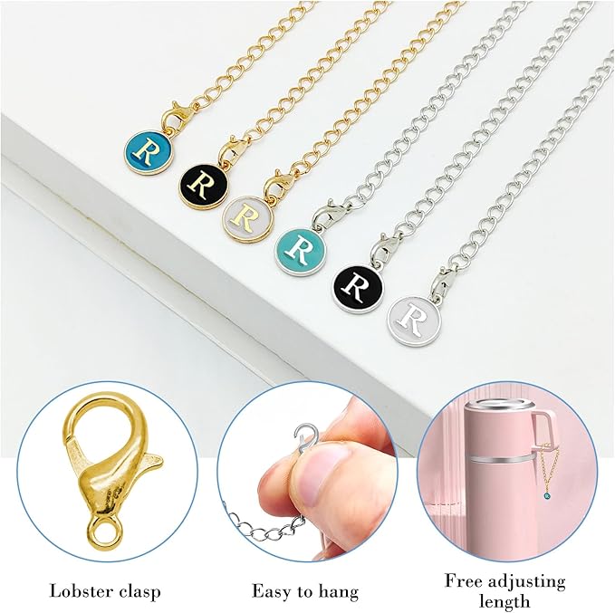 6PCS Letter Charm Accessories for Stanley Cup, Name ID Letter Handle Charm for Stanley Handle Identification Letter Pendant Handle Decoration for Stanley Tumbler Charms(Letter R)