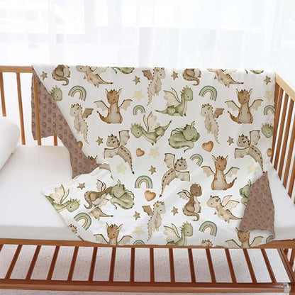 Dragon Baby Blanket for Boys Girls Soft Double Layer Minky with Dotted Backing, for Fairy Tale Theme Toddler Nursery, Newborn Infant Toddler Crib Bedding, Stroller, Receiving Blankets, 30"x40"