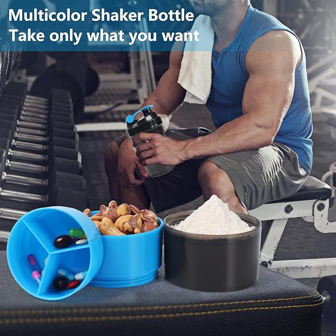 Shaker Bottle,Protein Shaker Bottle, 16 oz GYM Shaker Cup with shaker Ball,Shaker Cups for Protein Shakes, Drink Mixer Bottle with Storage,BAP Free,Leakproof,Blue