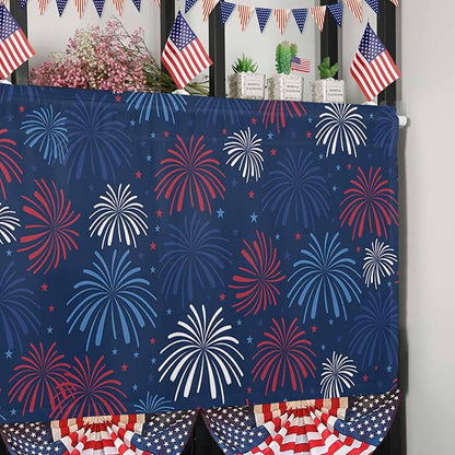 July 4th Kitchen Curtains Valances for Windows Fireworks Celebrate Patriotic Americana Stars Rod Pocket Window Treatment for Kitchen/Living Room/Bedroom/Bathroom, 42" X 18", Red, White and Blue