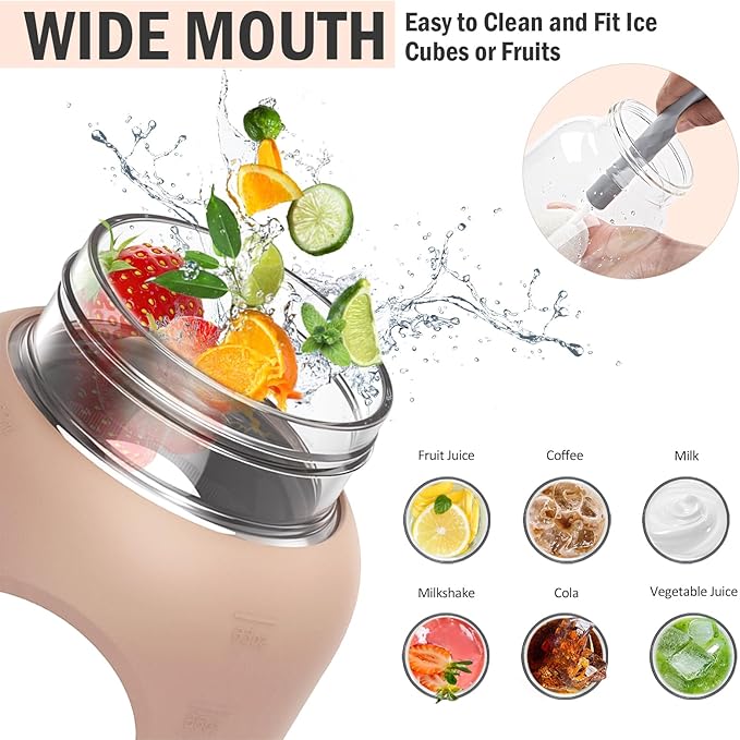 84oz Glass Water Bottle with Stainless Steel Handle,2.4L Gallon Water Bottle With 2-IN-1 Straw Lid, Silicone Sleeve and Motivational Capacity Marker, Wide Mouth Water Jug For Gym, Workout, Amber