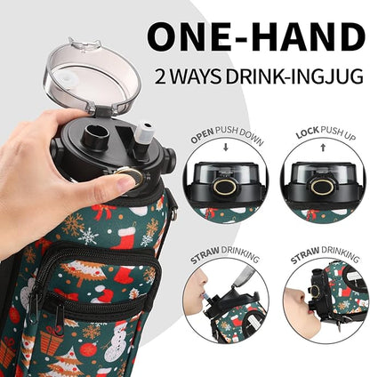 64oz Glass Water Bottle with Straw and Sleeve Half Gallon Motivational Water Bottle with Time Marke and Strap 2L Leakproof Borosilicate Water Jug for Gym Outdoors Christmas Gifts for Women