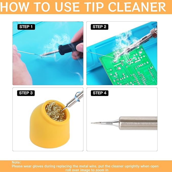 Kaisiking Soldering Iron Tip Cleaner Kit 3Pcs Solder Tip Cleaning Brass Wire with Silicone Holder & Soldering Iron Stand, Non-slip Solder Tip Cleaners Accessories