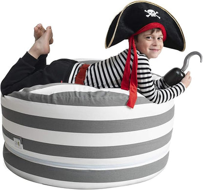 2 Sizes in 1 Stuffed Animal Storage Bean Bag Chair Cover for Kids & Adults | Washable XL Stuffie Seat | 100% Cotton | Pouf Organizer for Plush Toys, Linens, Quilts & Pillows | Royal Grey