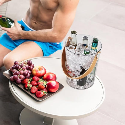 4-Pack 4.5 Quart Clear Acrylic Round Champagne Bucket, Plastic Clear Ice Bucket with Handle