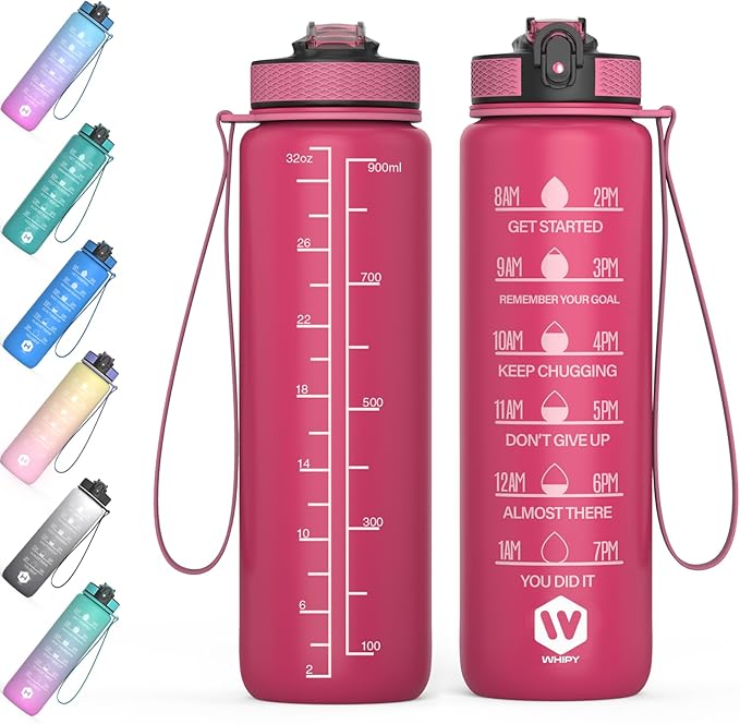32 oz Water Bottle with Time Marker- Leak-Proof & BPA Free Reusable Gym Water Bottle - Easy to Carry Motivational Water Bottle for Fitness, Sports, Outdoor, Cycling, School & Office (Pink)