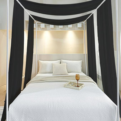 AIKASY Black Bed Canopy Scarf for Full/Queen - Luxury Sheer Canopy Bed Curtains with Light - Suitable for Four-Poster Bed, Metal Bed Frame, Wood Bed Frame -2pic