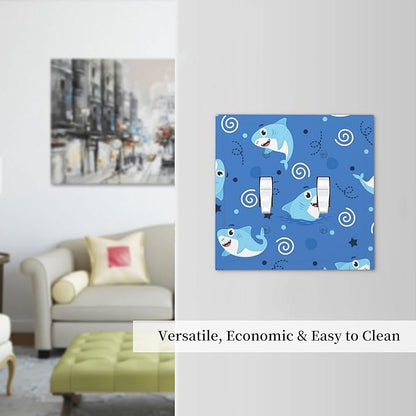Cute Sharks Cartoon Double Toggle Light Switch Covers 2 Gang Wall Plate Dual Decorative Switchplate Electrical Faceplate for Bathroom Country Kitchen Bedroom Decor, 4.9" x 5"
