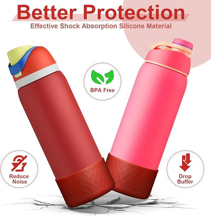 2PCS Silicone Water Bottle Boot for Owala 24oz 32oz 40oz, Anti-Slip Protective Sleeve Bottom Bumper Protector for FreeSip, Twist, and Flip Stainless Steel Water Bottles