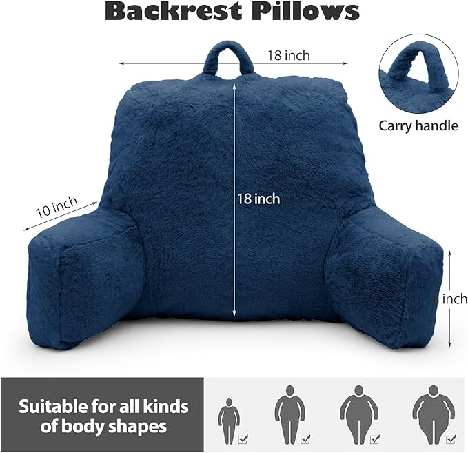 Reading Pillow Large Bed Pillow,Backrest with Arms, Back Support for Sitting Up in Bed, Couch for Lounging Bedrest,Blue