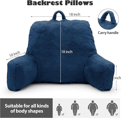 Reading Pillow Large Bed Pillow,Backrest with Arms, Back Support for Sitting Up in Bed, Couch for Lounging Bedrest,Blue