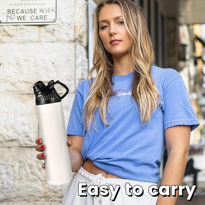 AGH 20 oz Sublimation Sports Water Bottle Blanks with Straw & Handle Lid Straight Tumblers Stainless Steel Metal Vacuum Insulated Flask for Glitter Vinyl, Sport Outdoor Travel 2pcs