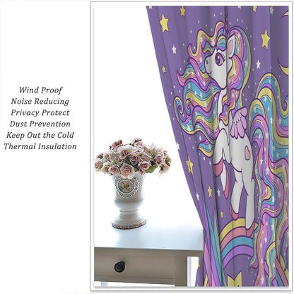 Unicorn Curtains Fantasy Star Moon Cartoon Theme Curtains Cute White Unicorn Rainbow Design Printed Curtains Boys Girls Room Curtains 42x45 Inch 2 Panels