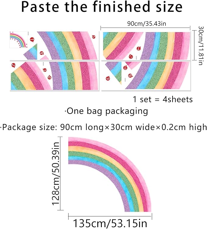 Waterproof Removable Vinyl Huge Rainbow Wall Decal Sticker for Nursery Kidsroom School Classroom Livingroom Bedroom Bathroom Decorations Art Kids Graduation Boho Cute Decals