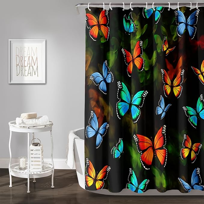 AILONEN Beautiful Butterfly Shower Curtain,Colortul Butterfly with Fog Bath Curtain for Bathroom for Girls,Boho Style Waterproof Fabric Shower Curtain Set with Hooks,72" W*78" H